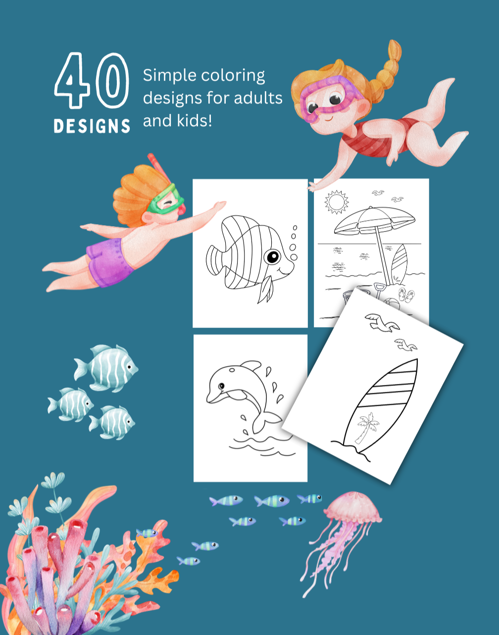 Under the Sea - Coloring Book: A Coloring Adventure of Sea Creatures and Shore Treasures | 40 Designs - PeppaTree Designs