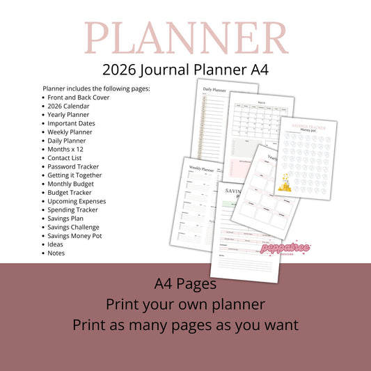 2026 Blue Watercolor Floral Printable A4 Journal Planner