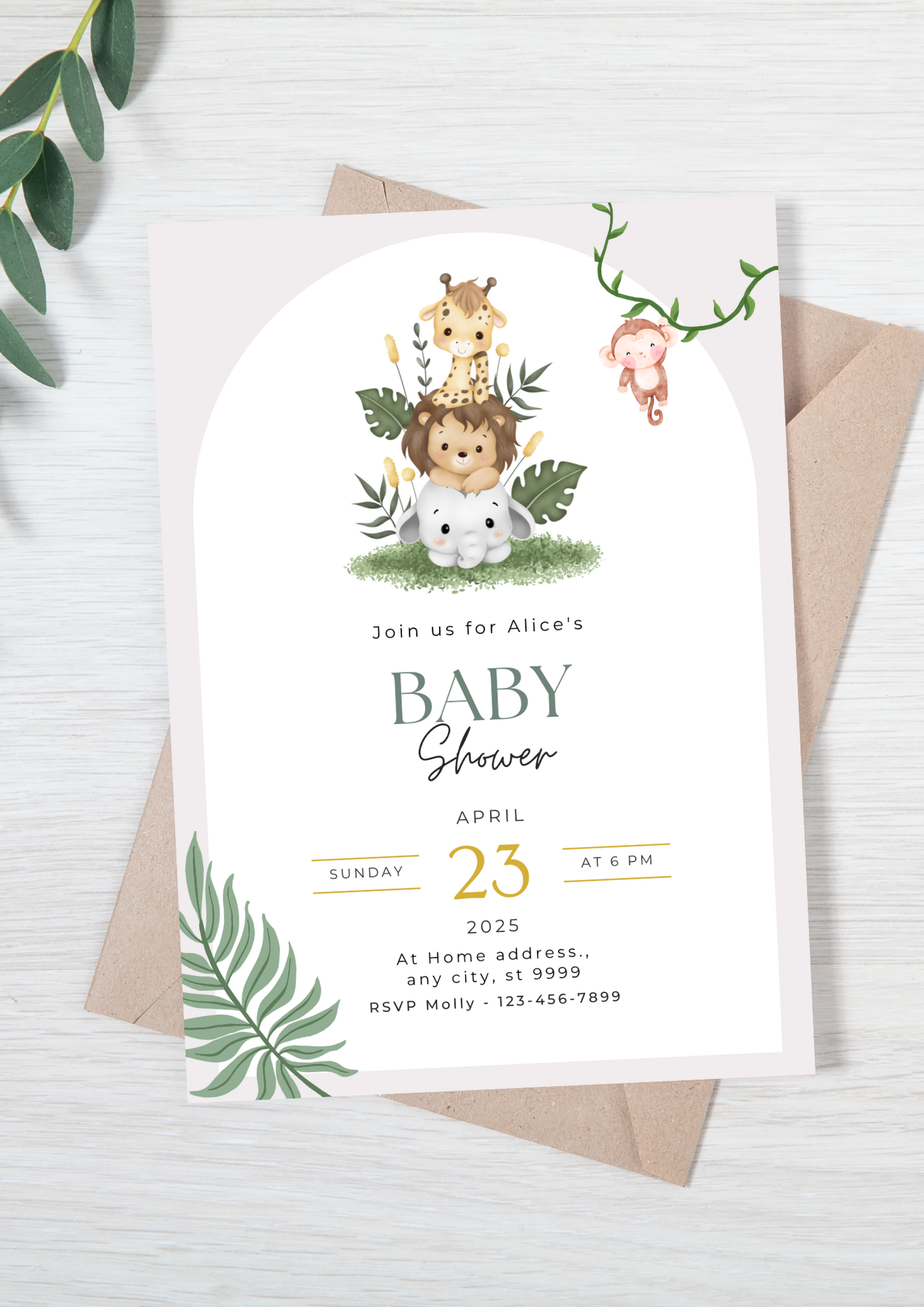 Safari Animal Baby Shower Invitation - PeppaTree Designs