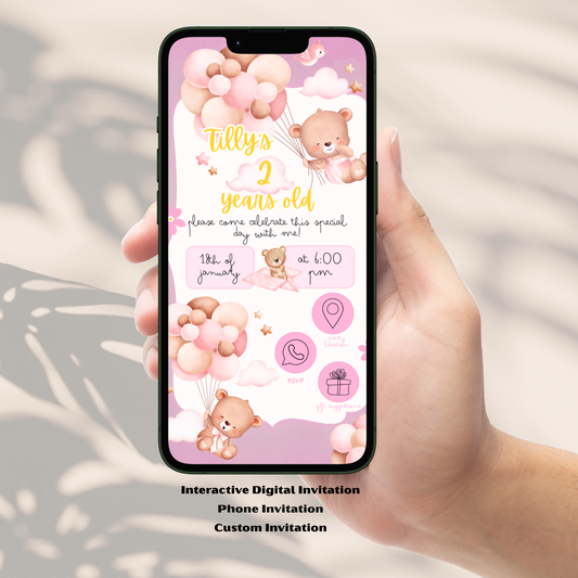 Bear Balloon Interactive Electronic Phone Invitation - PeppaTree Designs