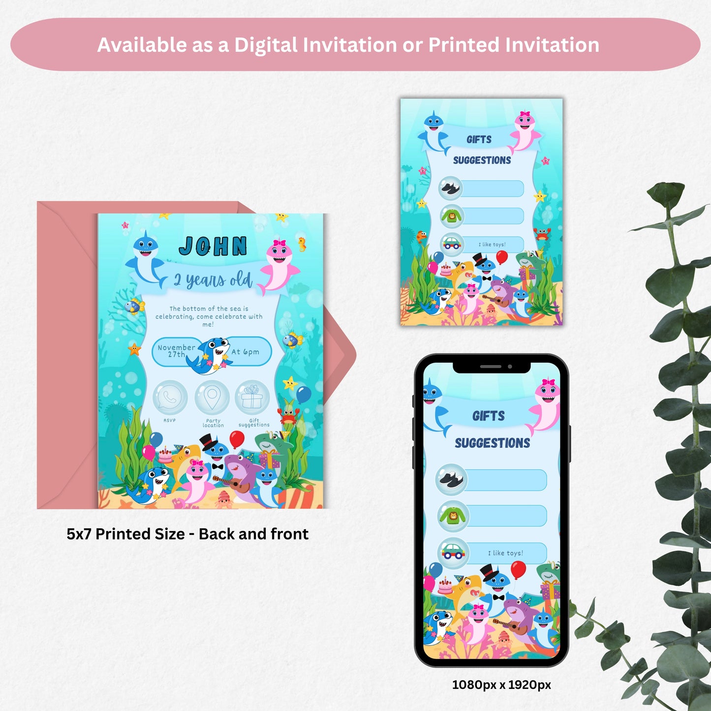 Baby Shark Ocean Themed Interactive Electronic Phone Invitation - PeppaTree Designs