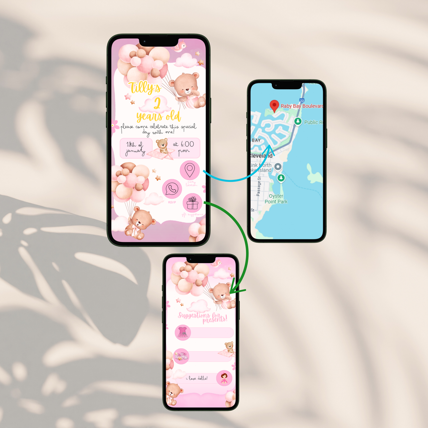 Bear Balloon Interactive Electronic Phone Invitation - PeppaTree Designs