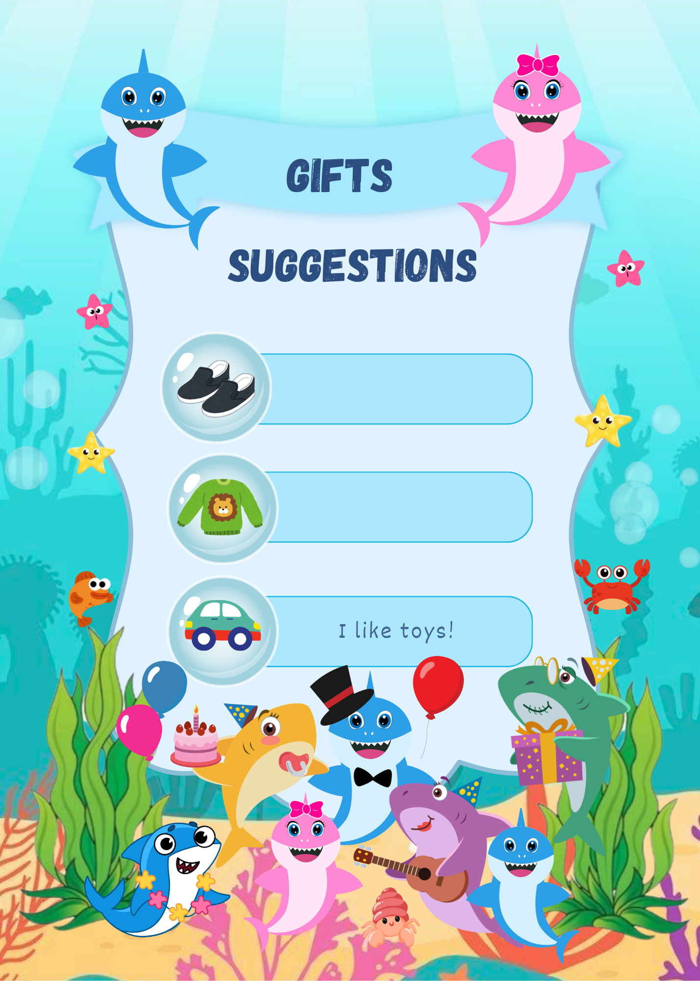 Printable Shark Ocean Birthday Invitation #3307 - PeppaTree Designs