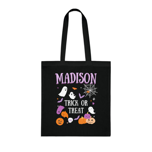 Personalised Ghost Pumpkin Halloween Trick or Treat Canvas Tote Bag - PeppaTree Designs