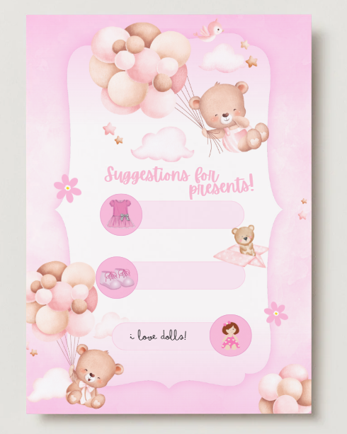 Teddy Bear and Balloons Birthday Party Invitation - PeppaTree Designs
