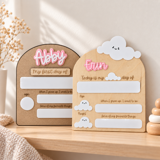 Personalised First Day of School Board | Reusable Milestone Photo Prop - Cloud