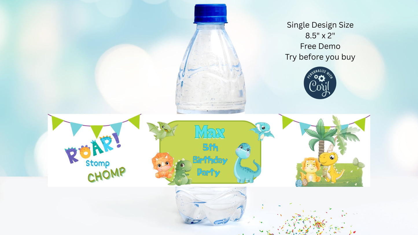 dinosaur water bottle label