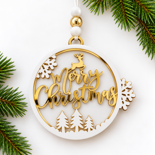 Merry Christmas Reindeer Wood Ornament