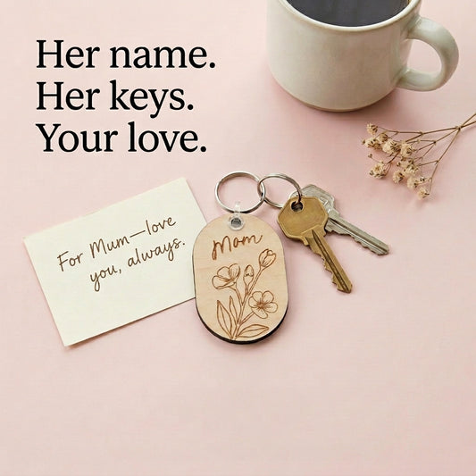 Personalised floral keychain wall sign with her name, featuring a decorative design by PeppaTree Designs.
