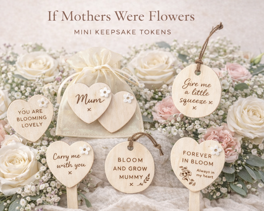 Custom name scalloped keepsake from PeppaTree Designs' If Mothers Were Flowers collection, featuring floral design and personalized text.