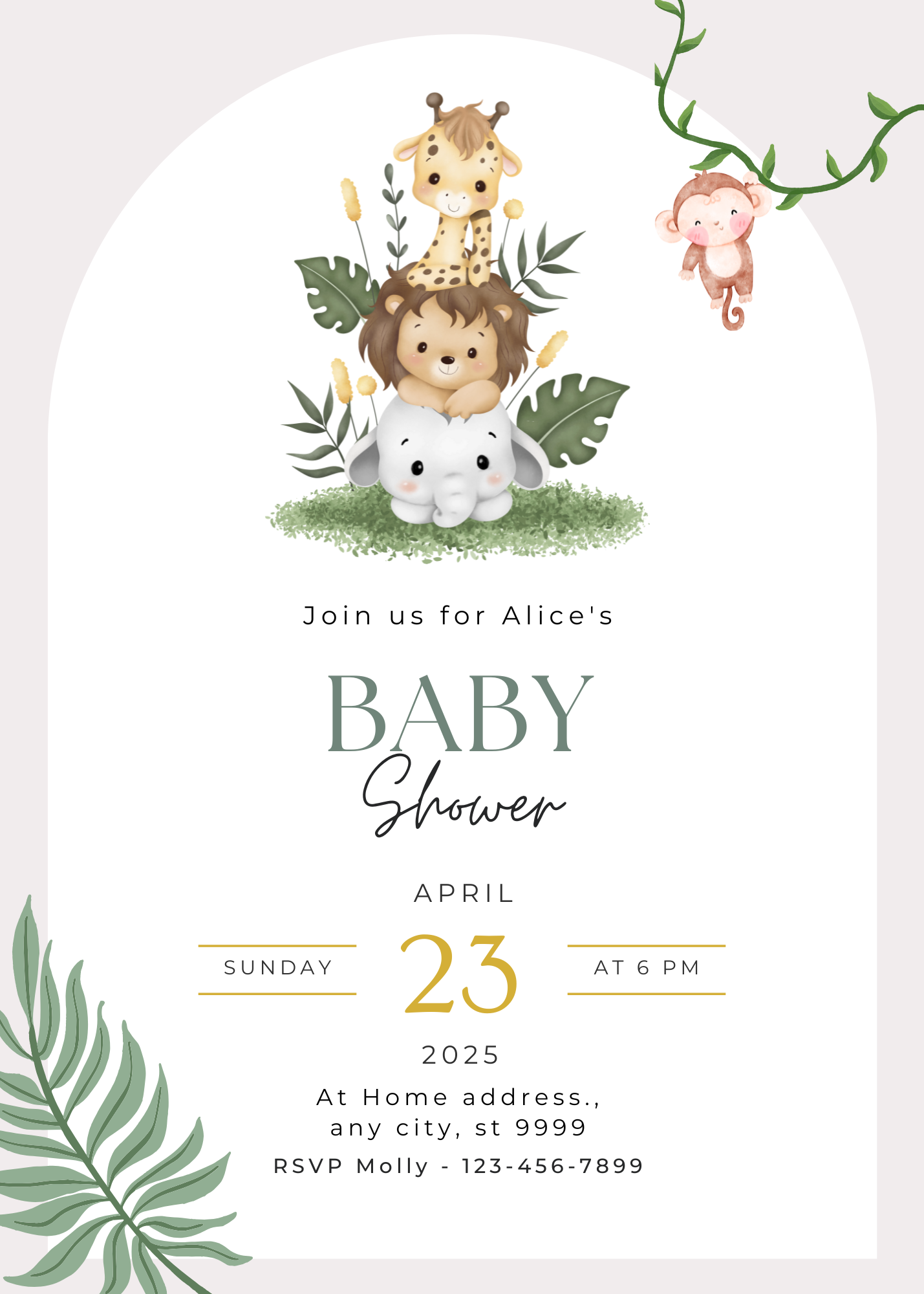 Safari Animal Baby Shower Invitation - PeppaTree Designs