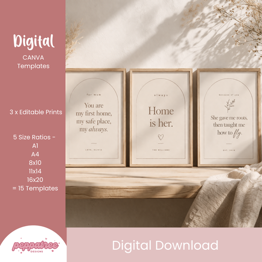 Editable Mother's Day Print Set | Minimal Keepsake Wall Art (Canva Template)