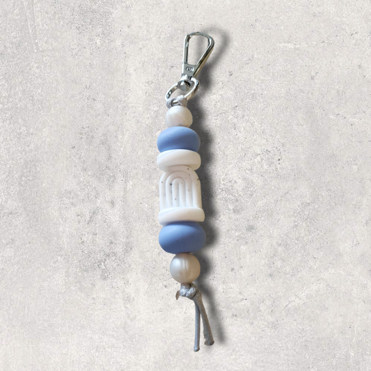 Rainbow Arch Serenity Baby Bag Tag or Keyring | Blueish/Purple White Tones Silicone Bead - PeppaTree Design Store