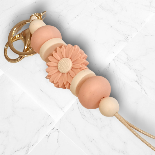Peach and Cream Daisy Silicone Beaded Keyring | Bag Tag - PeppaTree Design Store
