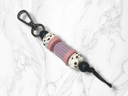 Purple Rainbow Terrazzo Silicone Beaded Keyring - PeppaTree Design Store