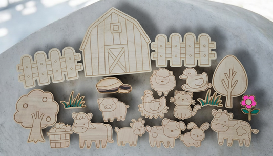 Farm Animals Play Scene Set - Colouring Set - PeppaTree Designs