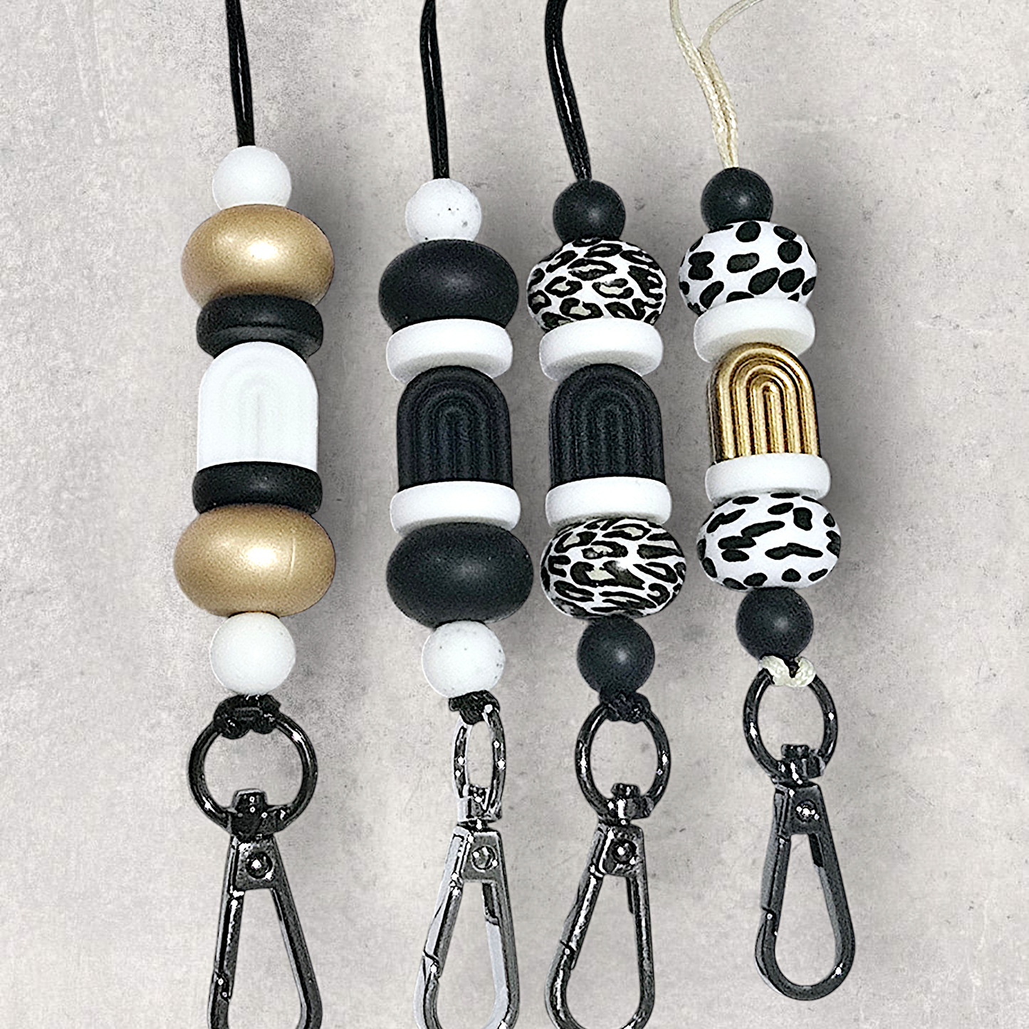 Black and White Silicone Beaded Keyrings | Various Designs - PeppaTree Designs