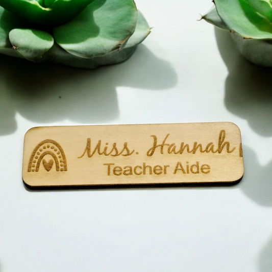 Wooden Name Badge | Magnetic Name Badge - PeppaTree Designs