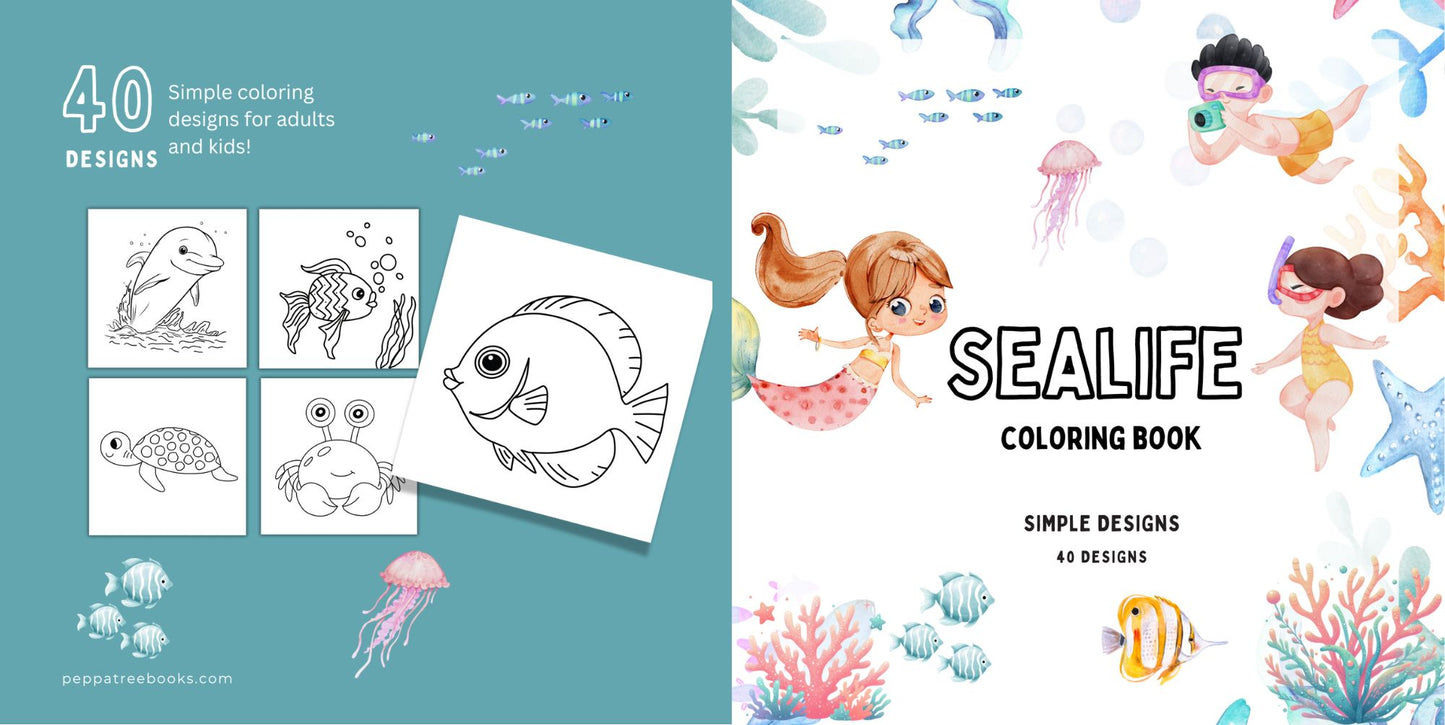 Sealife Coloring Book: Dive into a world of underwater wonder | 40 Designs - PeppaTree Designs