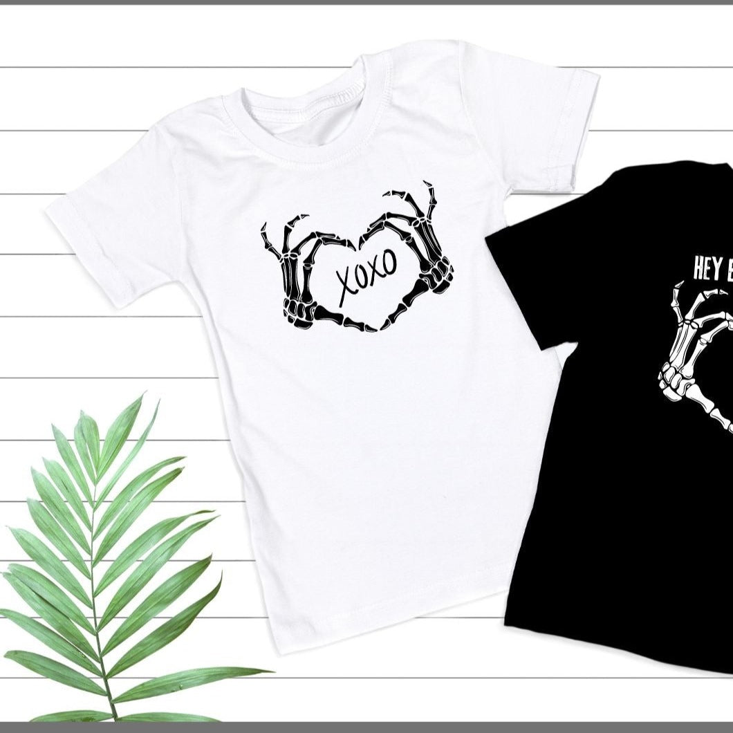 XOXO Skeleton Hand Love Heart T Shirt - PeppaTree Designs
