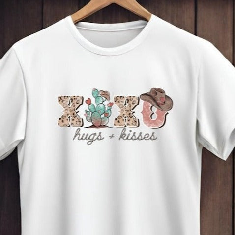 XOXO Hugs and Kisses Western Valentine T Shirt - PeppaTree Design Store