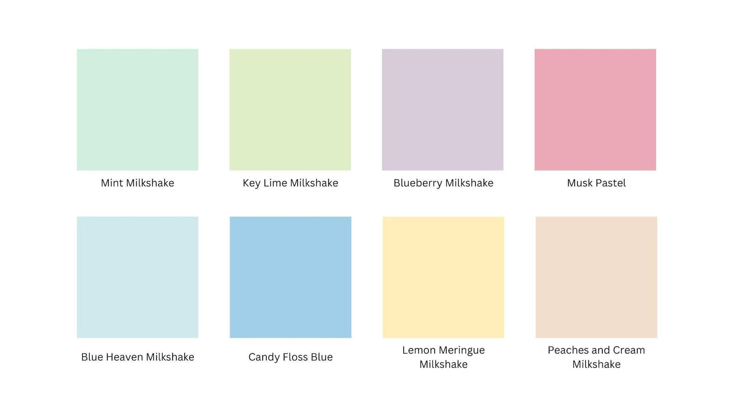 Color swatches with names labeled on a white background
