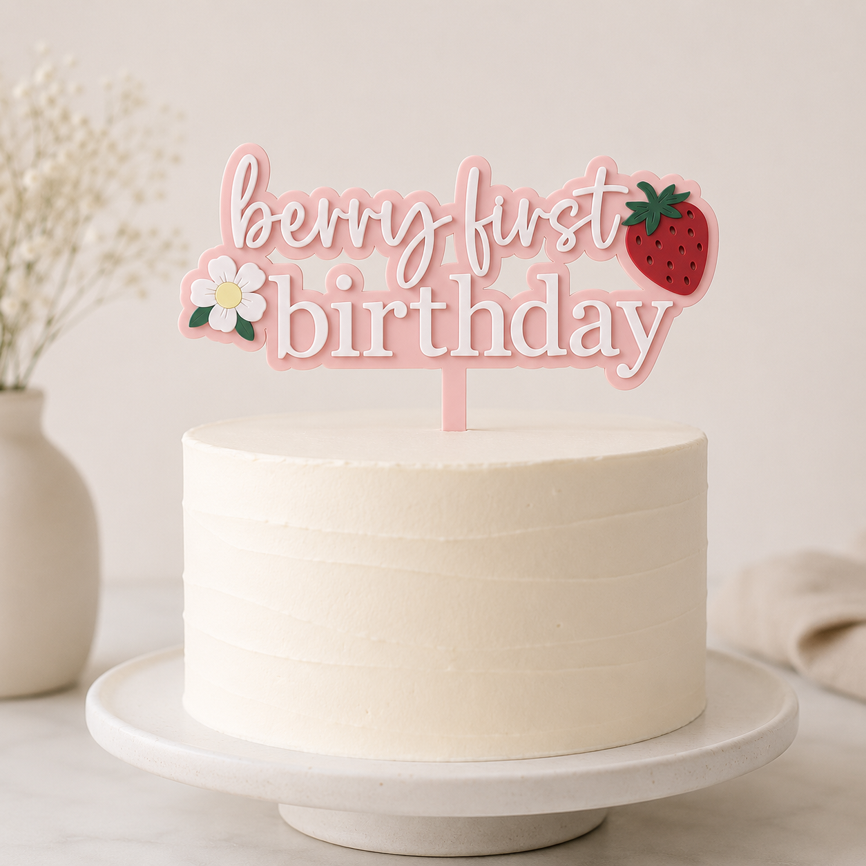 Berry First Strawberry Birthday Cake Topper