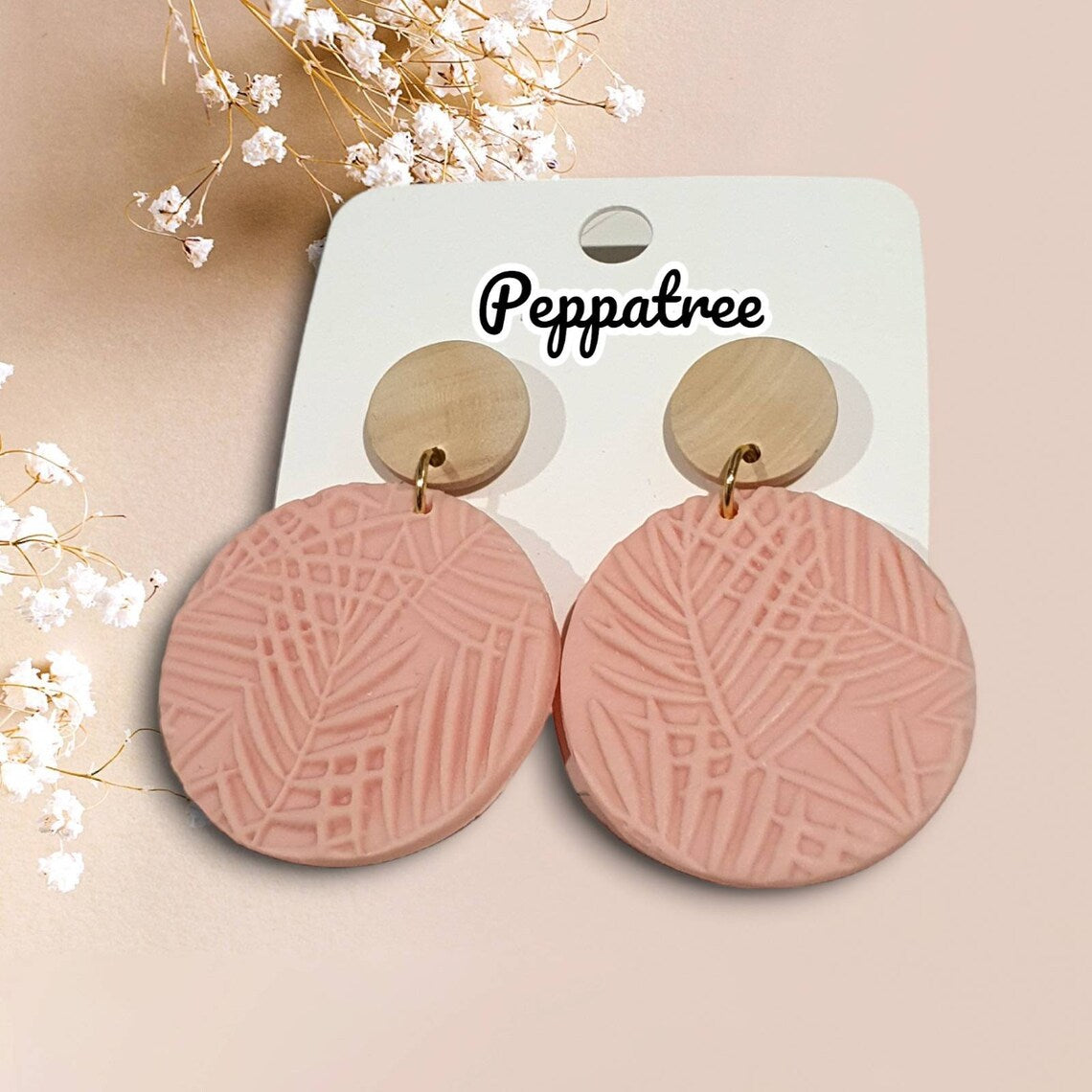 Coastal Leaf Polymer Clay and Wood Dangle Earrings | Various Styles - PeppaTree Design Store