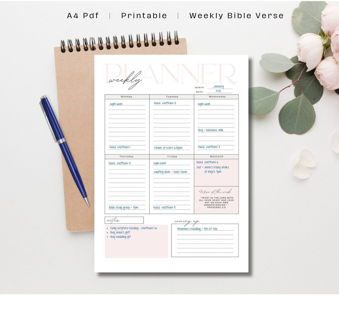 Printable 52-week Planner with Bible Verses | Faith Religion Planner | Christian Planner | 52 Sheets - PeppaTree Designs