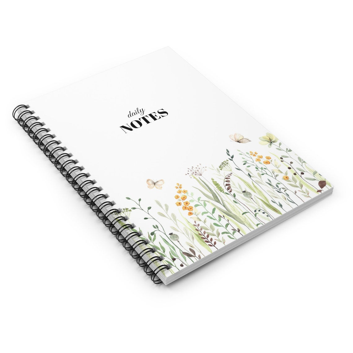 Spring Flower and Butterfly Spiral Daily Notebook - Ruled Line - PeppaTree Designs