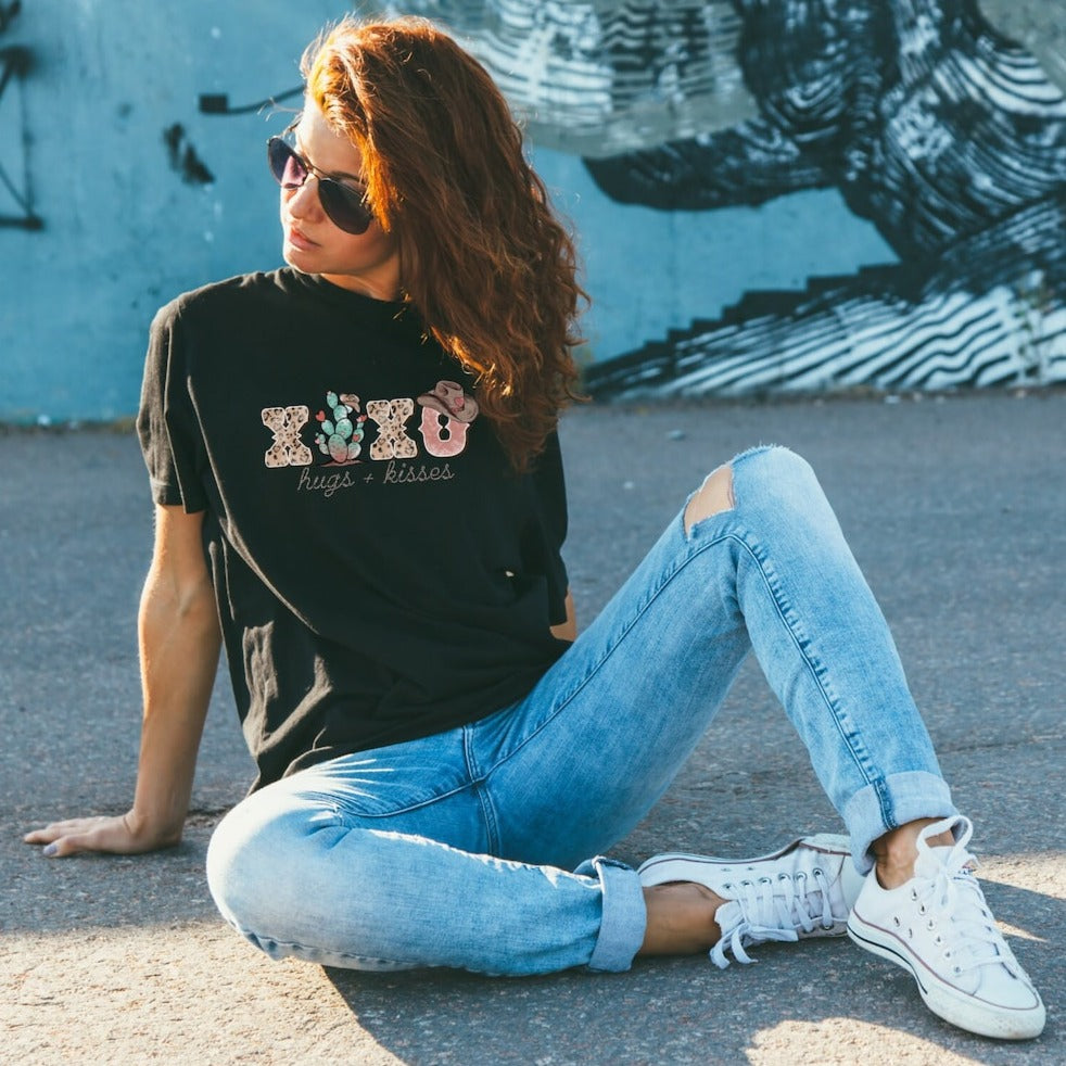 XOXO Hugs and Kisses Western Valentine T Shirt - PeppaTree Design Store