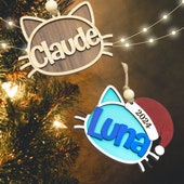 Cat Face Wooden Ornament | Personalized Christmas Decoration - Unfinished - PeppaTree Designs