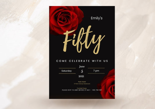 50th Red Gold Black Birthday Party Invitation, Any Age Celebration, Editable Template, Printable, Instant Download #11 - PeppaTree Designs