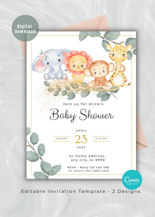 Safari Animal Baby Shower Invitation Bundle Set - PeppaTree Designs