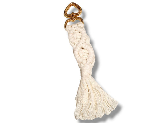 Organic Boho Cotton Macrame Keychain or Bag Tag | Handwoven organic cotton and gold key holder | Gift idea | AU - PeppaTree Design Store