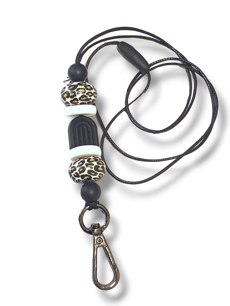 Teacher Lanyard Arch Boho Tiger Print Silicone Beaded Lanyard - PeppaTree Designs