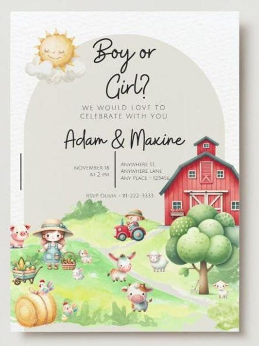 Farm Themed Gender Reveal Invitation - PeppaTree Designs