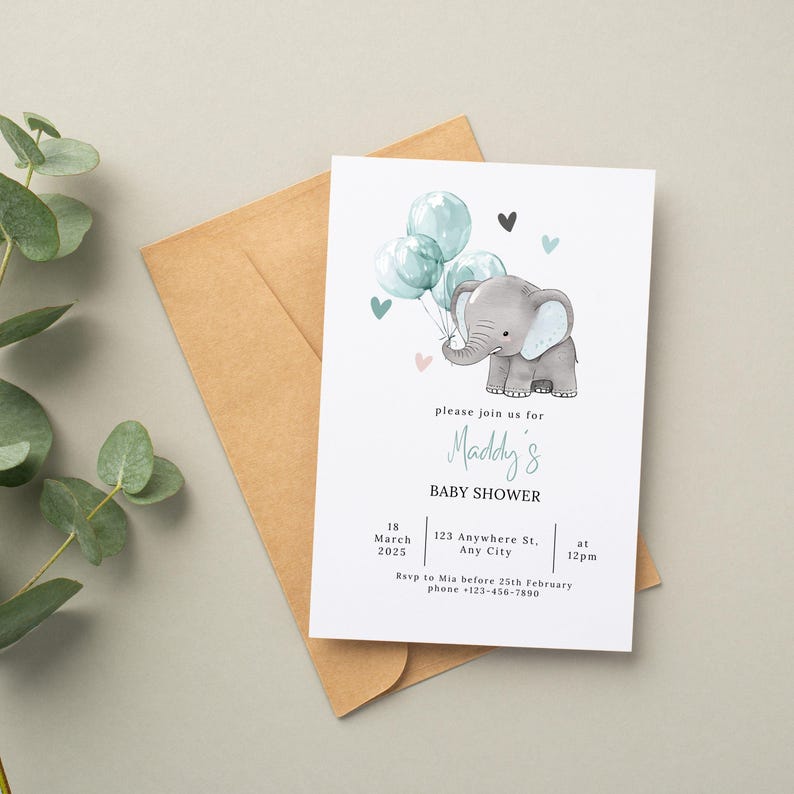 Elephant Boy Baby Shower Invitation - PeppaTree Designs