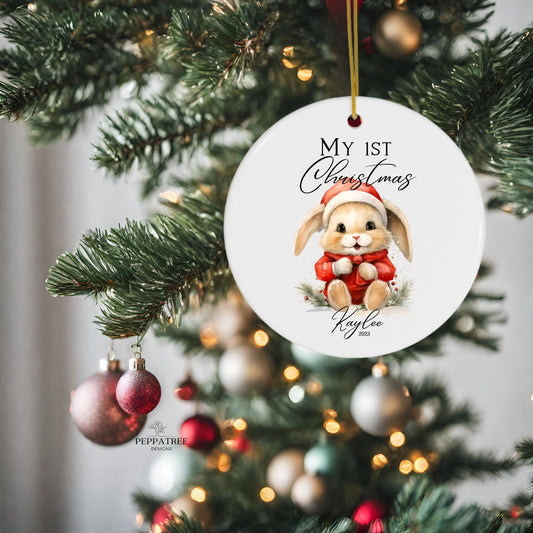 My 1st Christmas Bunny Ornament, Rabbit Ornament, 1st Christmas Ornament, Personalised Ornament, Baby Gift, Christmas Ornament, #5 - PeppaTree Designs