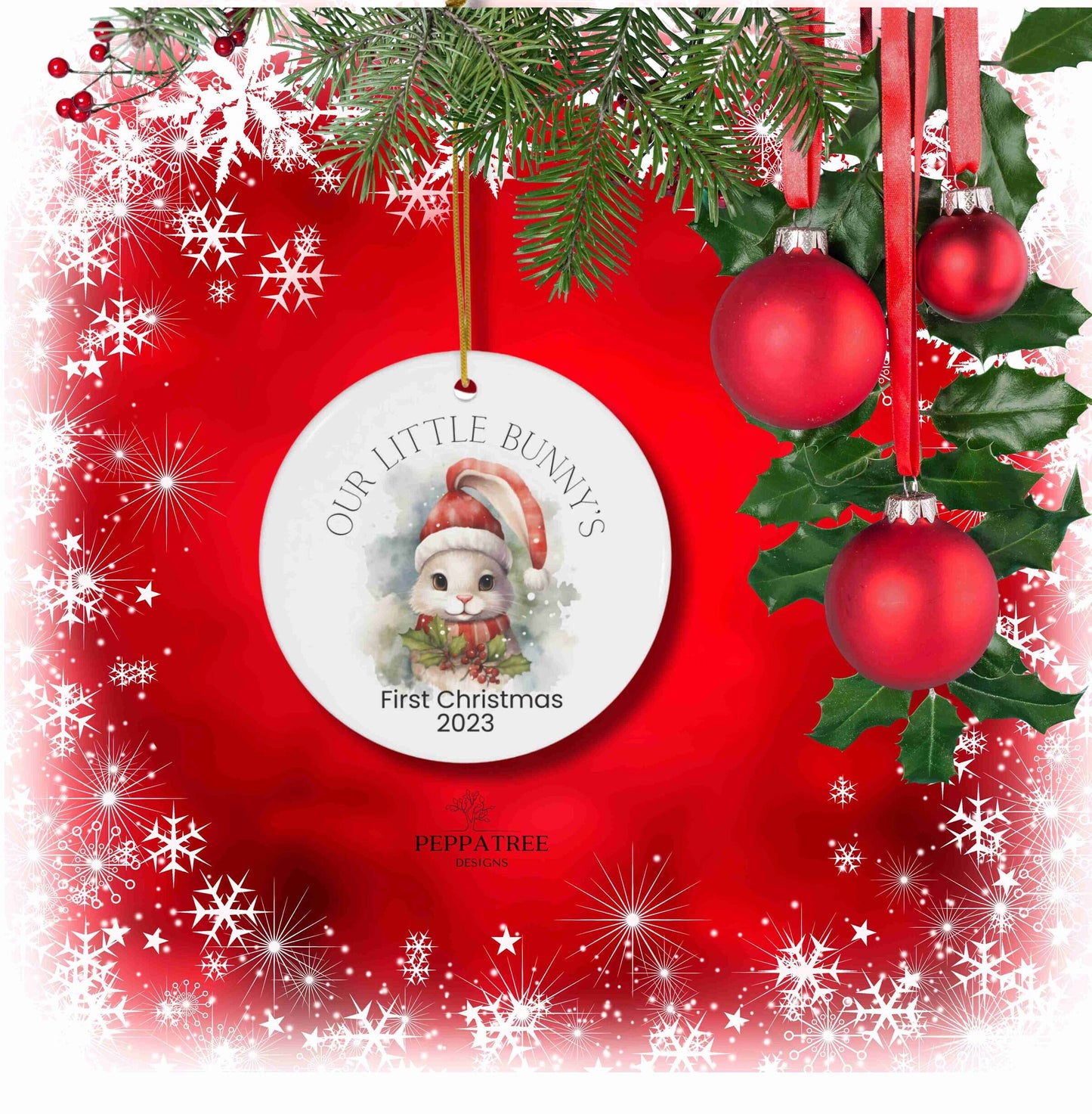 Christmas Ornament, Rabbit Ornament, 1st Christmas Ornament, Personalised Ornament, Baby Gift, Christmas Ornament, #1 - PeppaTree Designs
