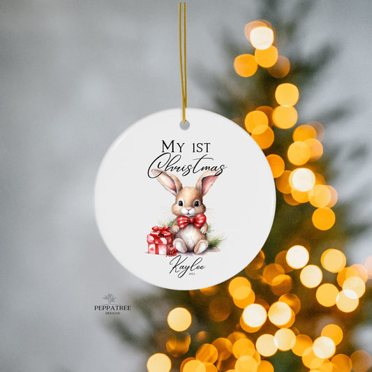 My 1st Christmas Bunny Ornament, Rabbit Ornament, 1st Christmas Ornament, Personalised Ornament, Baby Gift, Christmas Ornament, #4 - PeppaTree Designs