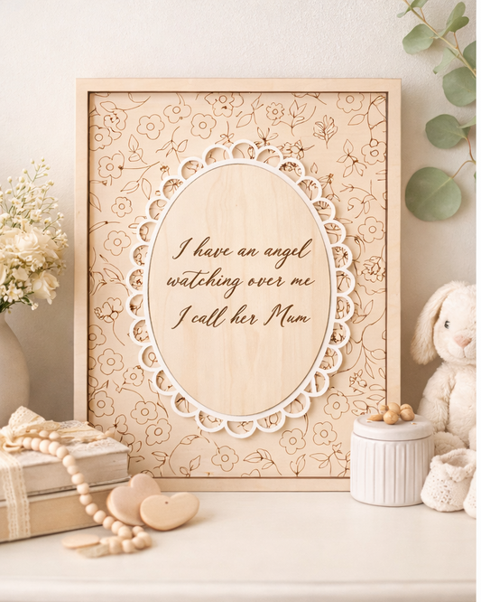PeppaTree Designs Angel Mum Memorial wall decor plaque with ribbon and bow, commemorative plaque for honoring loved ones.