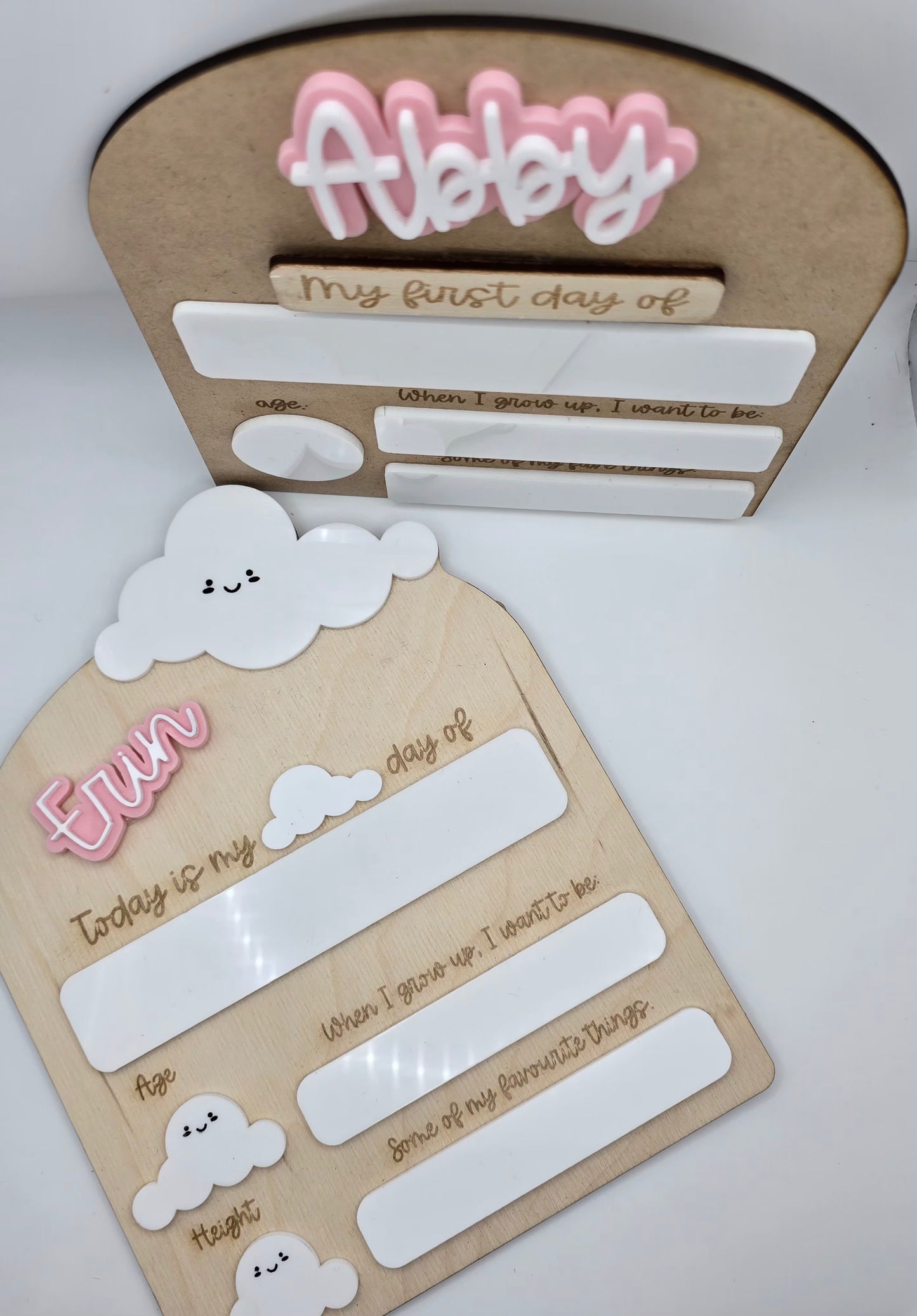 Decorative First Day Board by PeppaTree Designs featuring colorful, detailed wooden plaques for classroom or home use.