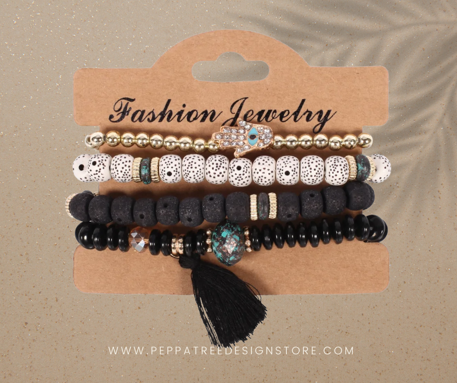 Evil Eye Beaded Bracelet 4 piece Set | Boho Bracelet Set - PeppaTree Design Store