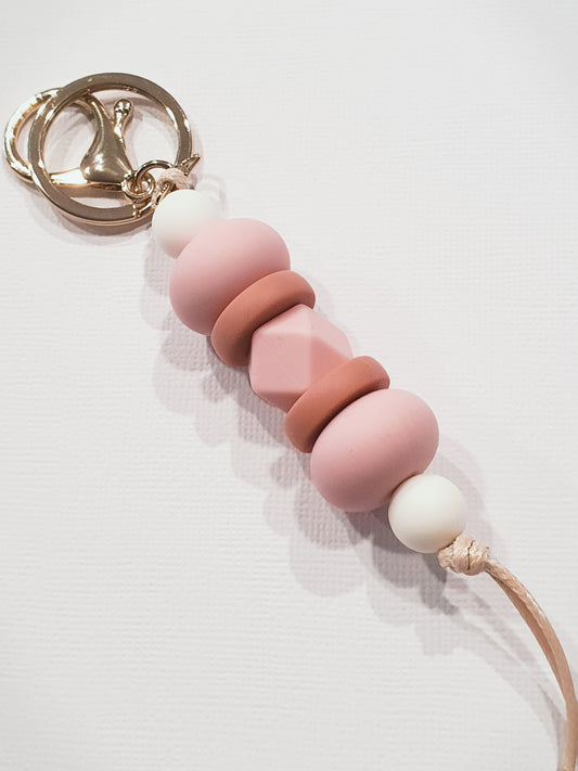 Pink and Clay Hexagon Collection - Boho Silicone Bead | Handmade Keyring or Lanyard - PeppaTree Design Store