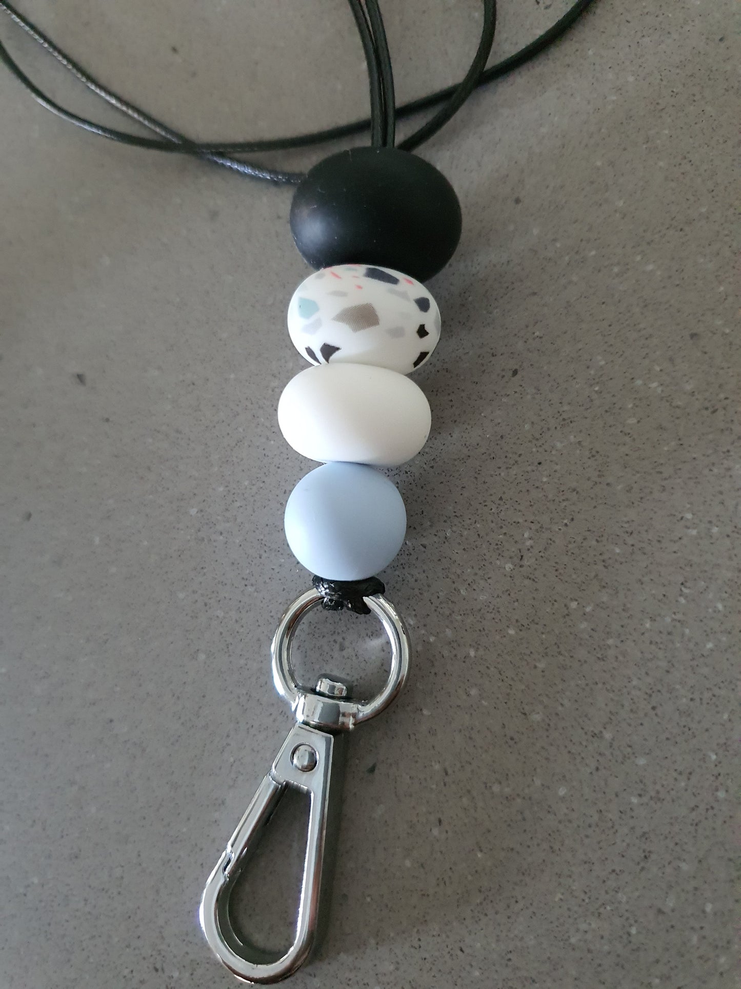 Hexagon or Abacus Collection | Black/Dusky Blue/Gold/White | Handmade Keyring or Lanyard - PeppaTree Design Store