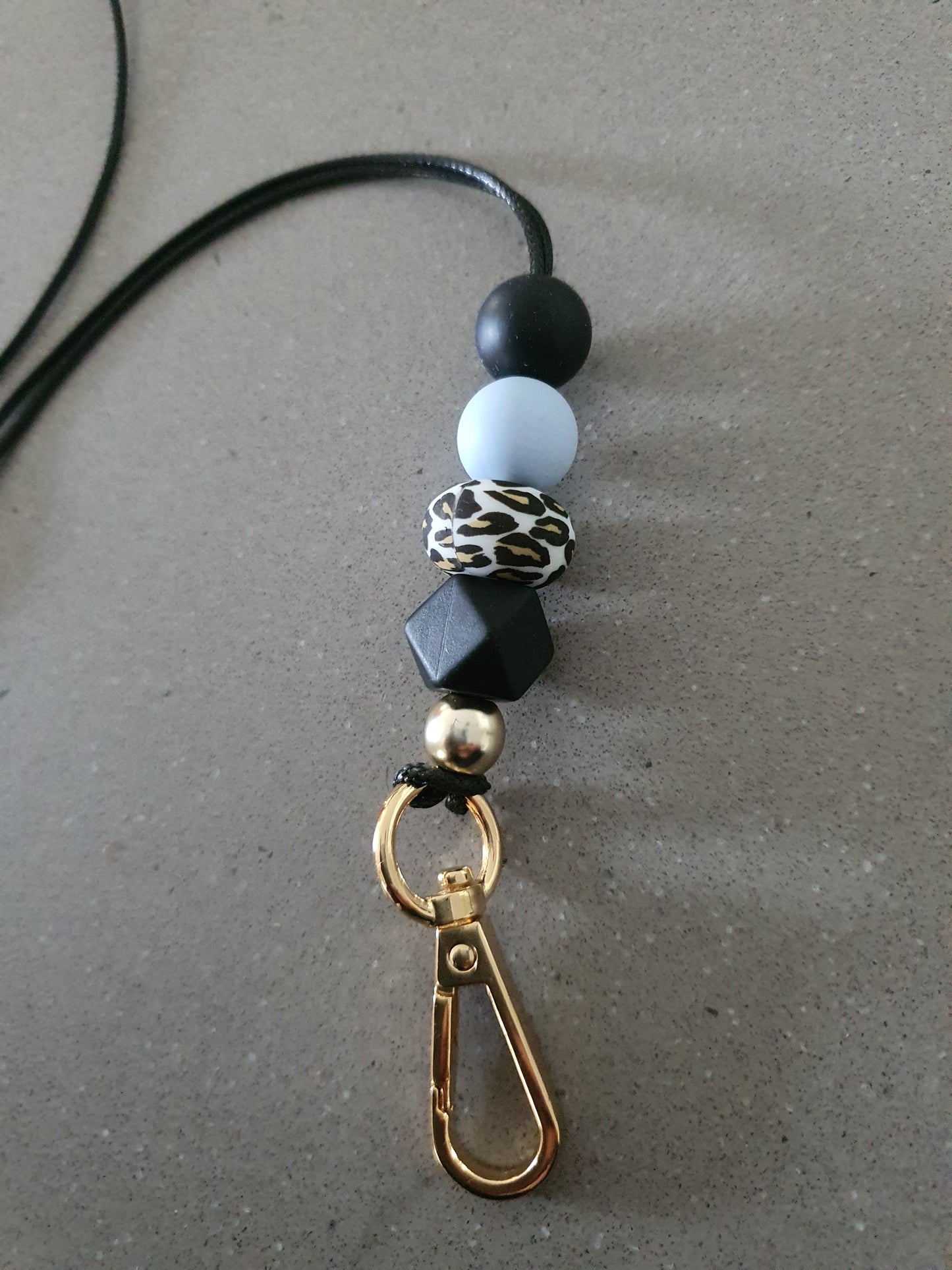 Hexagon or Abacus Collection | Black/Dusky Blue/Gold/White | Handmade Keyring or Lanyard - PeppaTree Design Store