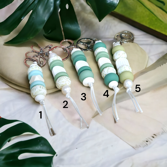 Sage Green Garden Collection Boho Arch Beaded Keyring | Handmade Keyrings Id Holders Lanyards - PeppaTree Design Store