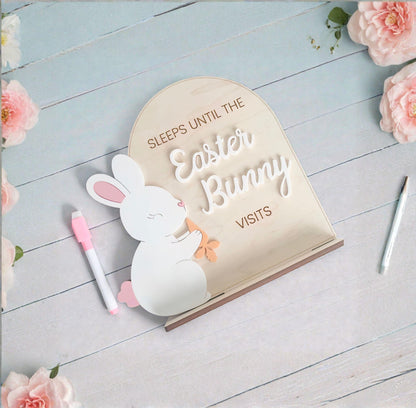 Dry erase Easter Bunny Countdown board by PeppaTree Designs, festive Easter decor featuring a cute bunny illustration.