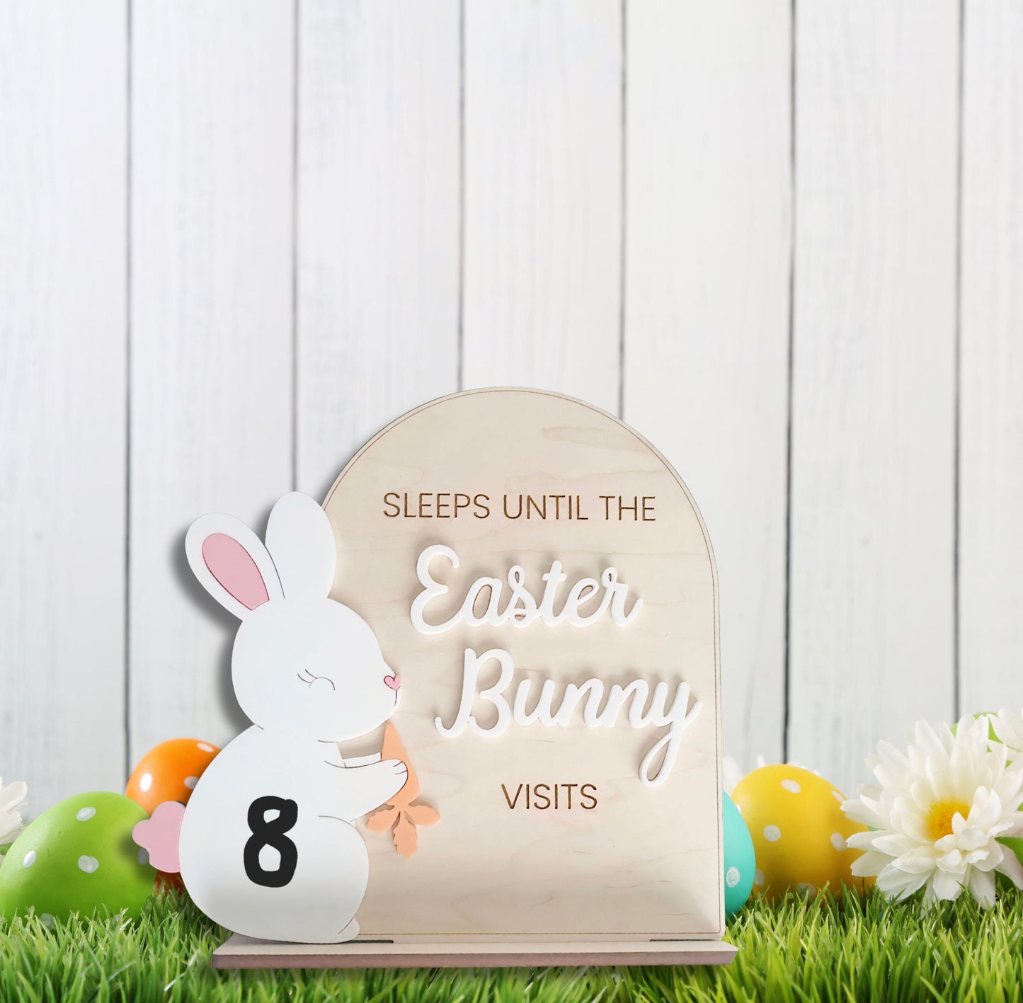 Easter Bunny Countdown dry erase board by PeppaTree Designs, festive Easter decor with numbered days for counting down.